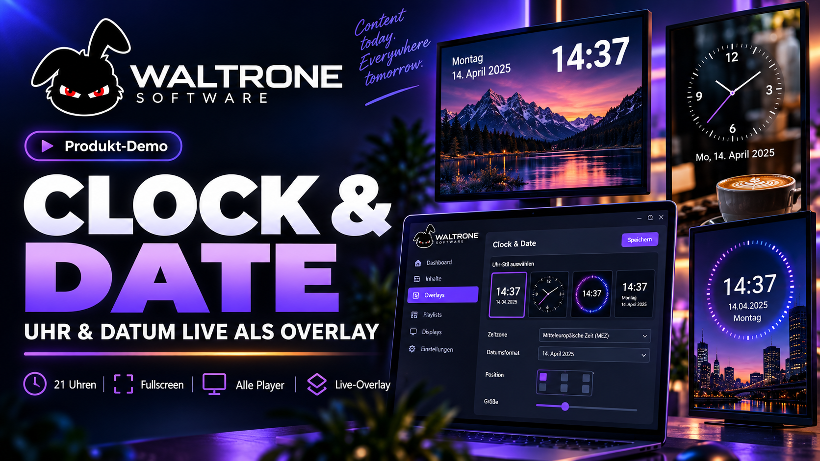 WALTRONE Uhr und Datum Einstellungen – Vorschau zur Produkt-Demo
