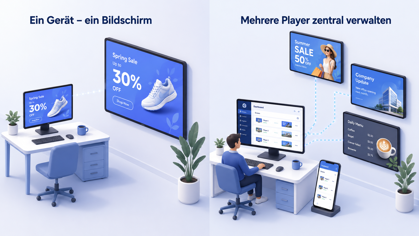 Standalone und Network auf einen Blick – WALTRONE Signage Suite