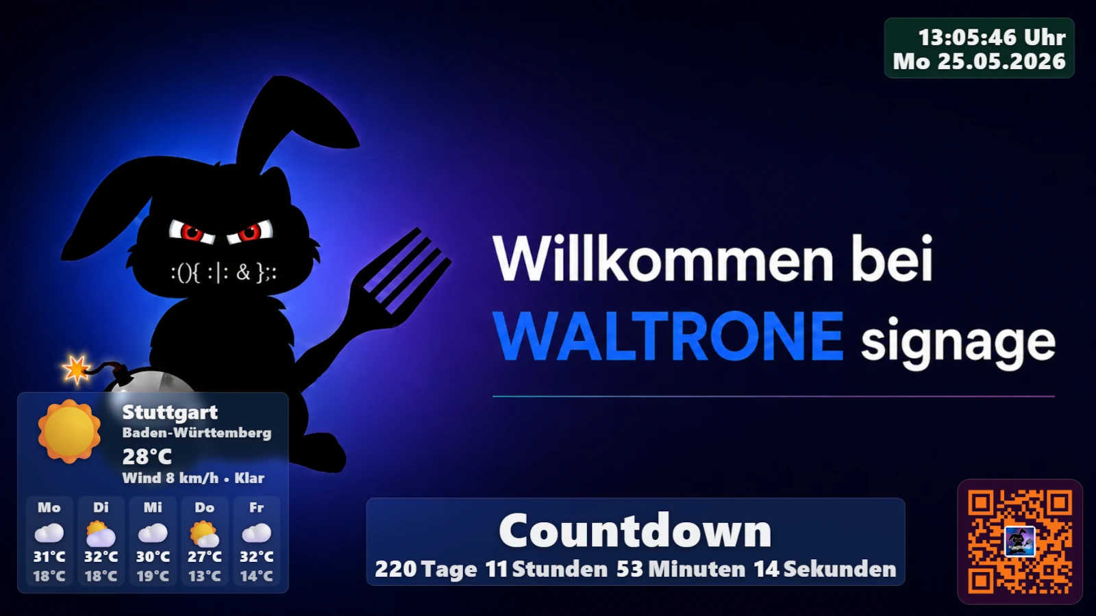 WALTRONE Admin-Dashboard mit Medien, Slots und Steuerung