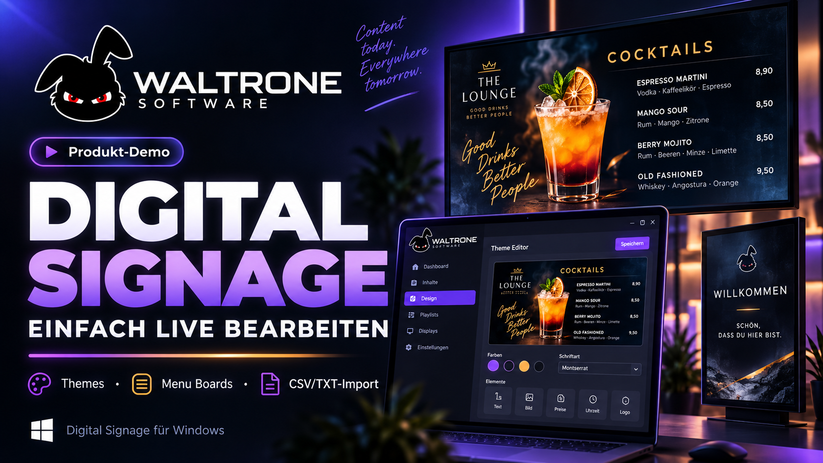 WALTRONE Themes und Menu Boards Produkt-Demo