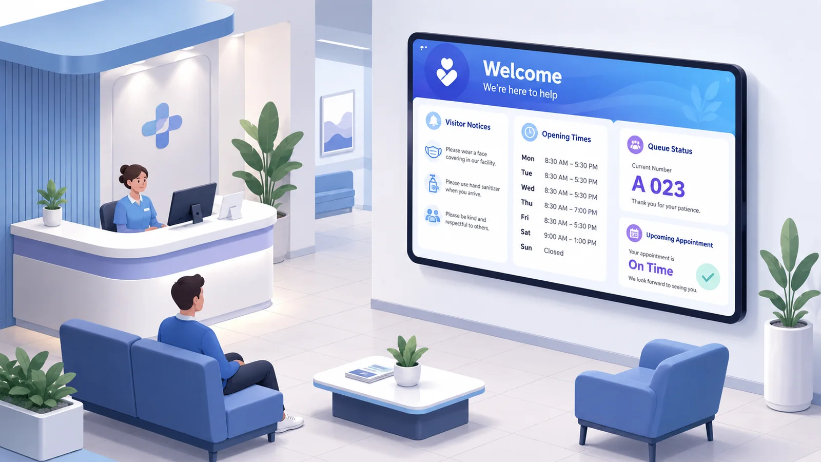 Empfangsbereich mit digitalem Informationsdisplay